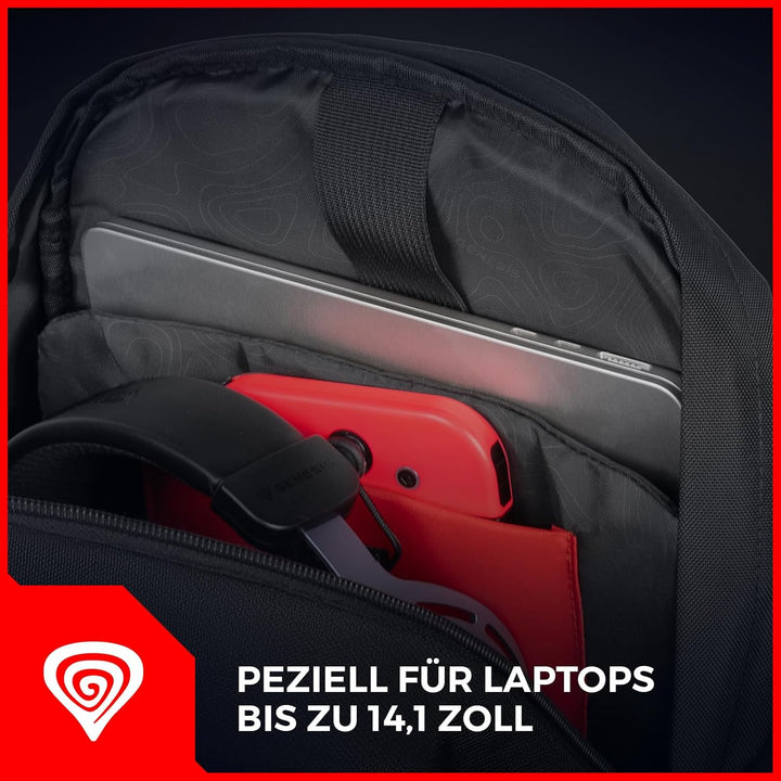 Genesis Gaming-Laptoptasche Pallad für Laptops, 14,1 bis zu 17,3 Zoll, Laptopfach, Rucksack für Uni