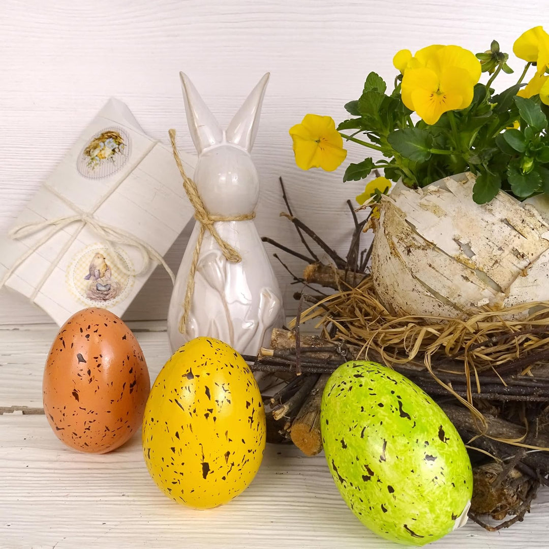 Logbuch-Verlag 4er Set Keramik-Eier stehend – Osterdeko in Grün Creme Orange Gelb – Frühling Tischde