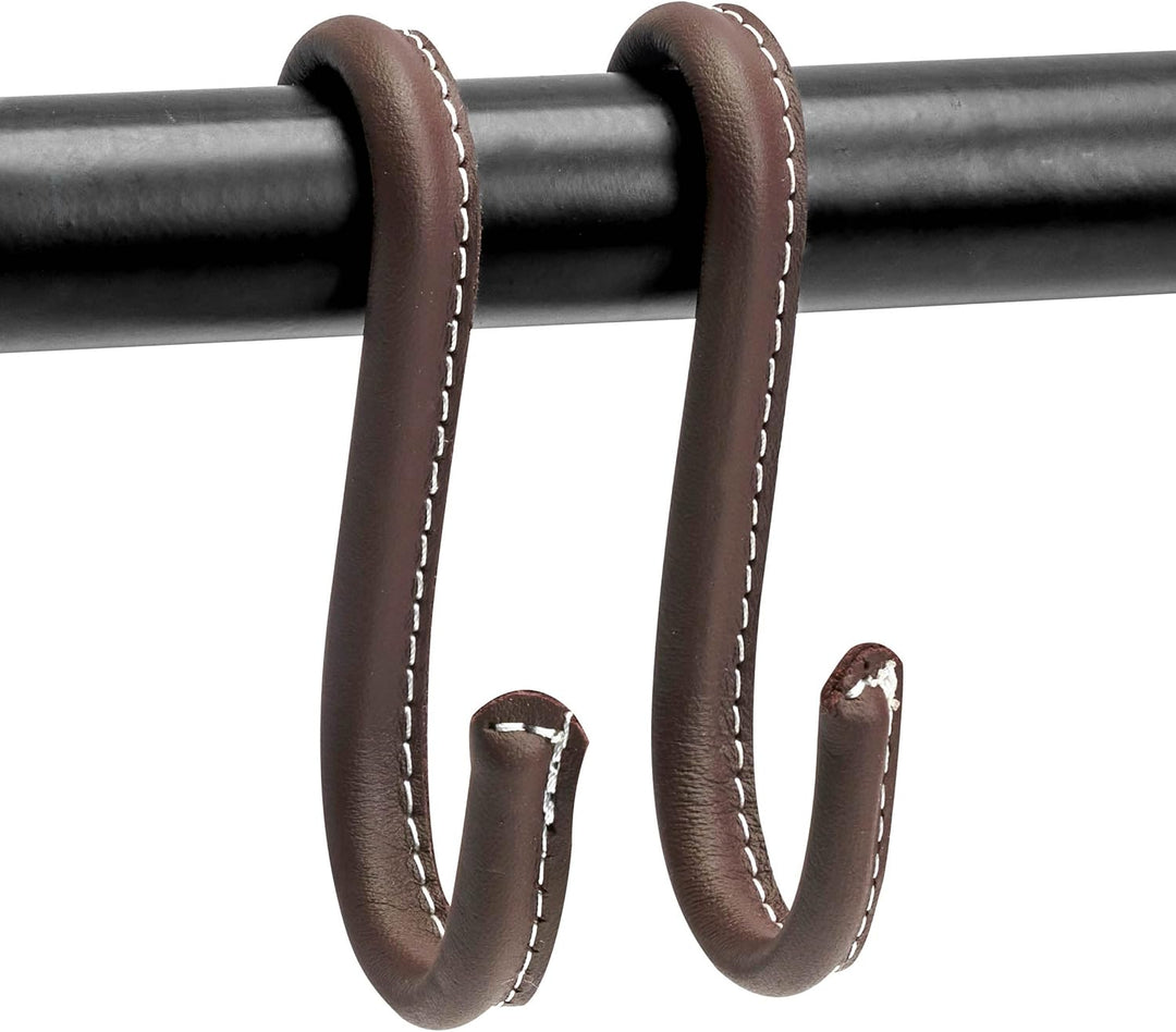 Brute Strength - S-Haken mit Vollnarbenleder umwickelt - 6 Stück - Braun - 10 cm Edelstahl-Metallbüg