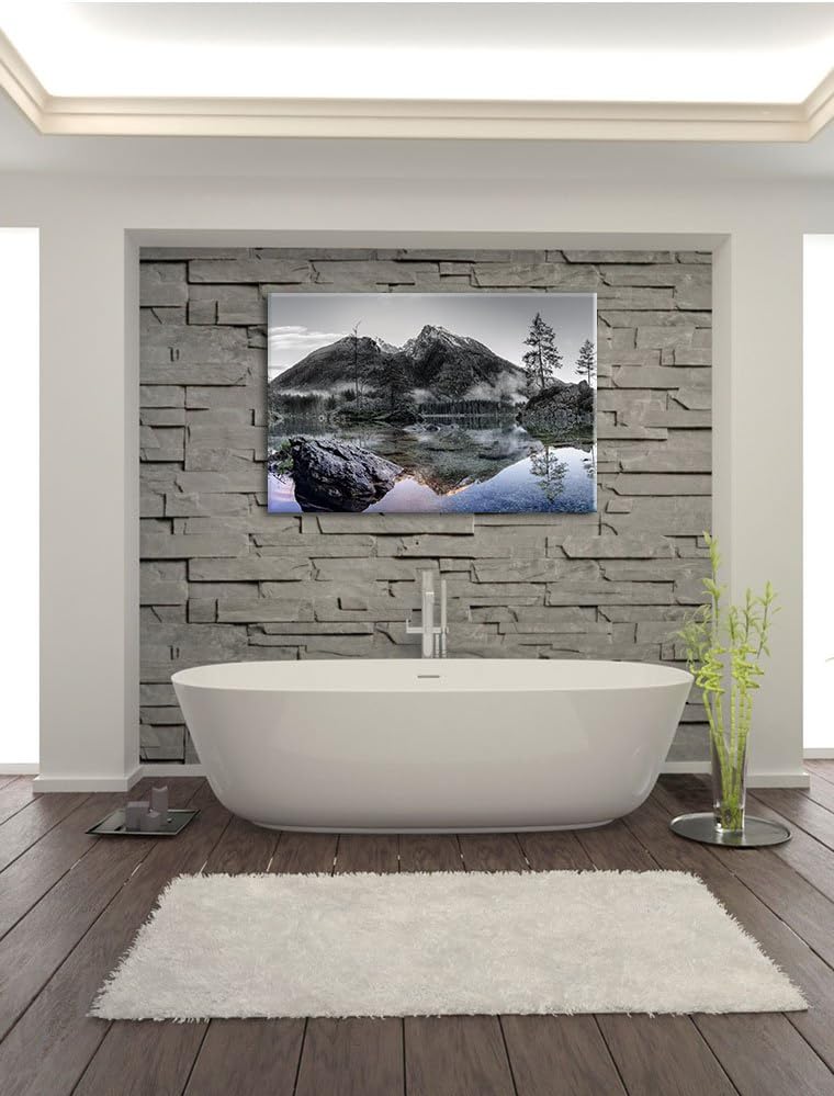 Pixxprint Sonnenaufgang am Hintersee / 100x70cm Leinwandbild bespannt auf Holzrahmen/Wandbild Kunstd