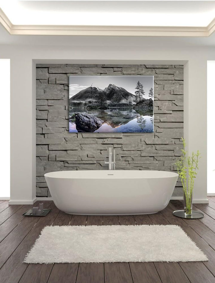 Pixxprint Sonnenaufgang am Hintersee / 100x70cm Leinwandbild bespannt auf Holzrahmen/Wandbild Kunstd