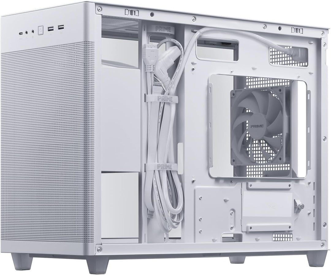 ASUS Prime AP201 Tempered Glass MicroATX Gehäuse weiss (33 Liter, unterstützt 360-mm-Kühler, Grafikk