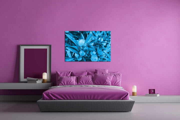 deyoli Reife Zitronen am Baum Format 80x60 Effekt: Monocrome Blau als Leinwandbild, Motiv fertig ger