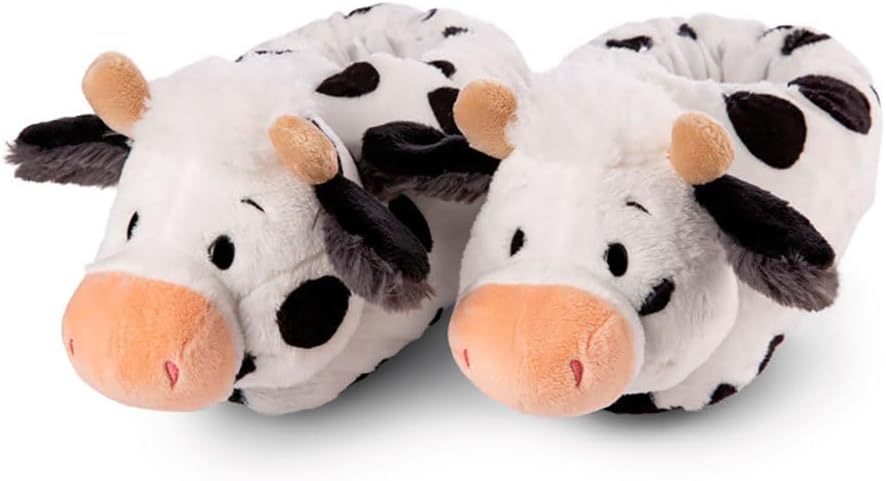 NICI 49039 Kuh Cowluna Grösse (M) 34-37 weiss-Nachhaltige warme Kuscheltier Hausschuhe für Jungen un
