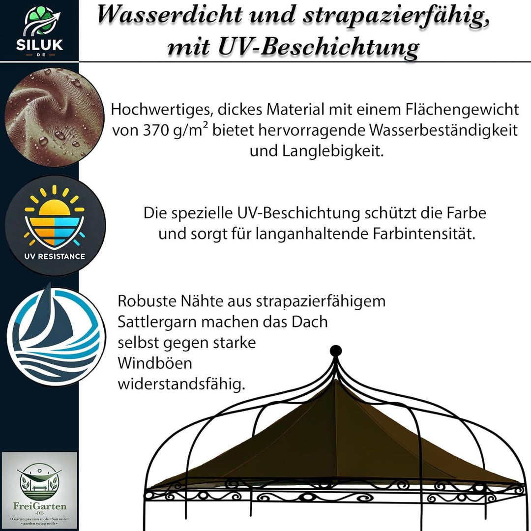 freigarten.de Ersatzdach für Pavillon Modena 6-eck 320cm Wasserdicht Material: Panama PCV Soft 370g/