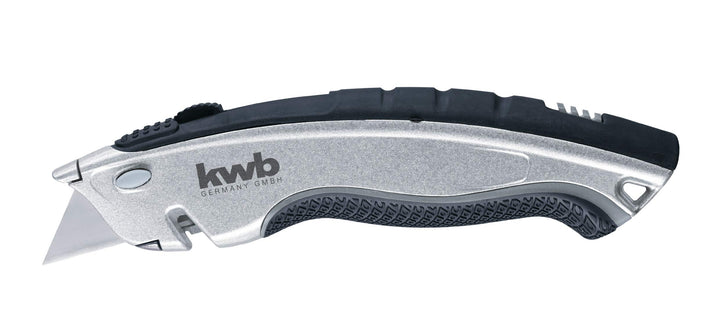 KWB Profi Messer mit Schnurschneider (4 Trapezklingen, automatischer Klingenrückzug, Metallgehäuse)