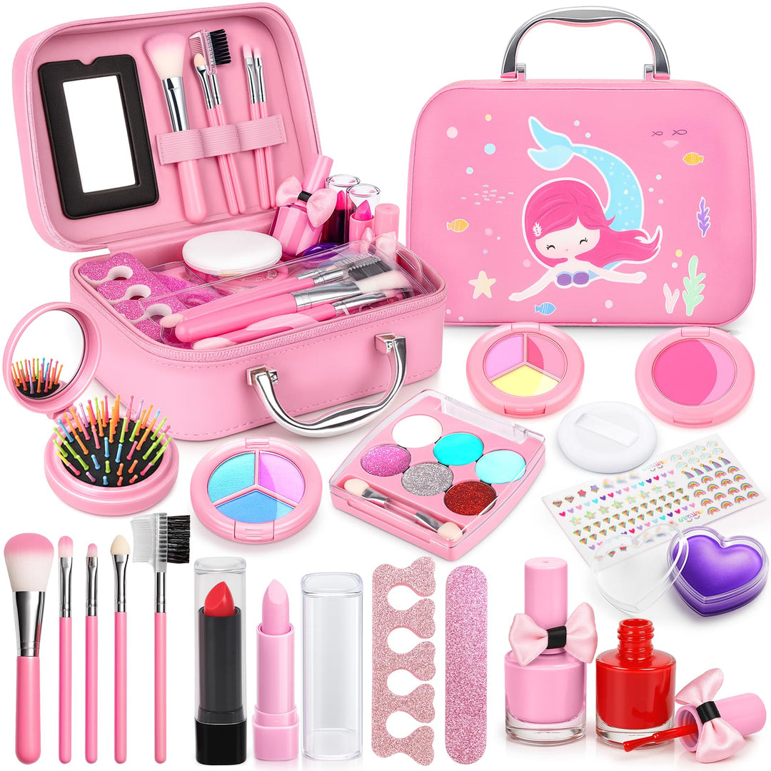Dreamon Kinderschminke mädchen, Waschbar Make up Spielzeug für Mädchen Kinder Nagellacke mit Koffer