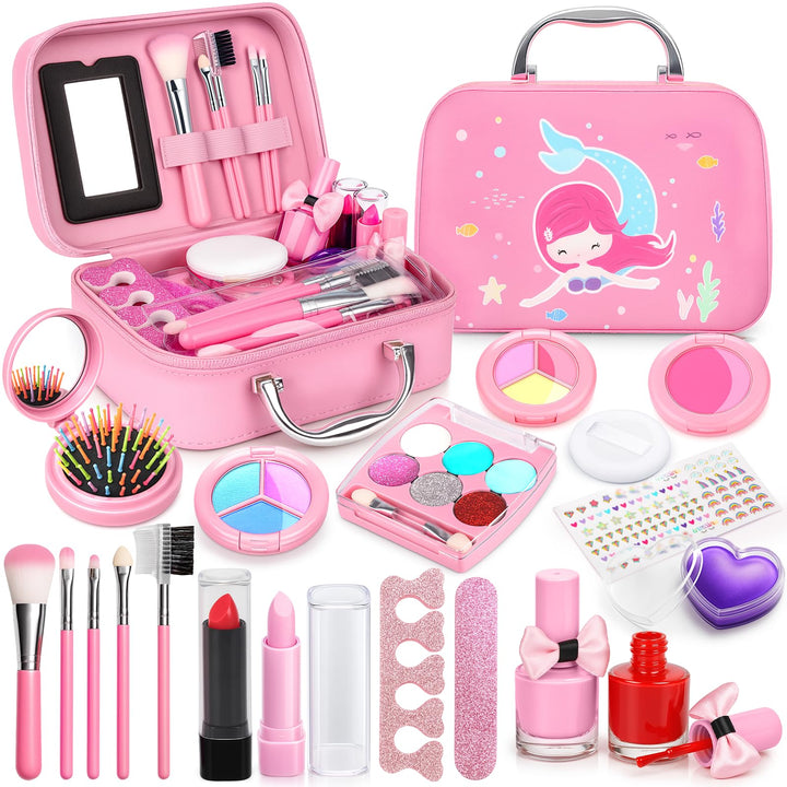 Dreamon Kinderschminke mädchen, Waschbar Make up Spielzeug für Mädchen Kinder Nagellacke mit Koffer