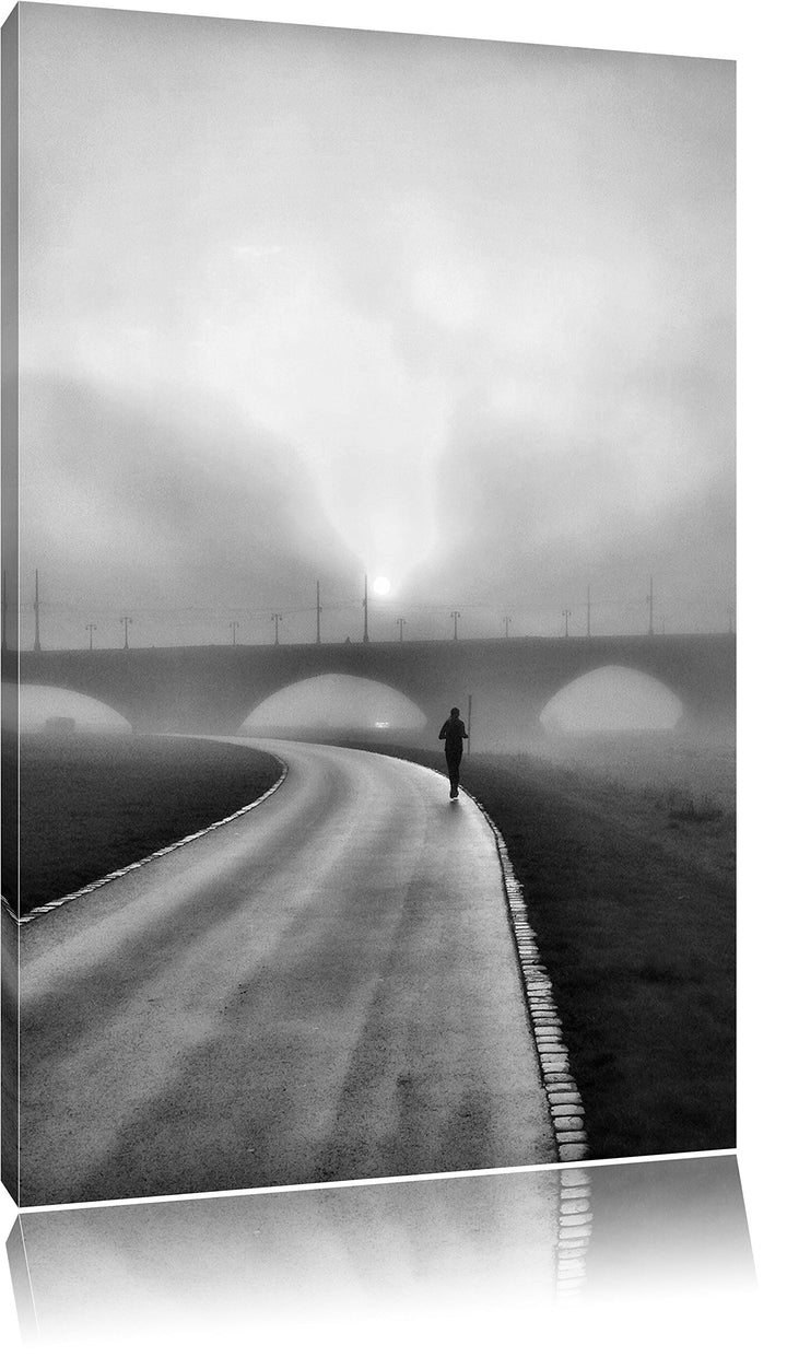 Pixxprint Monocrome, Läufer im Morgengrauen als Leinwandbild/Grösse: 100x70 cm/Wandbild/Kunstdruck/f