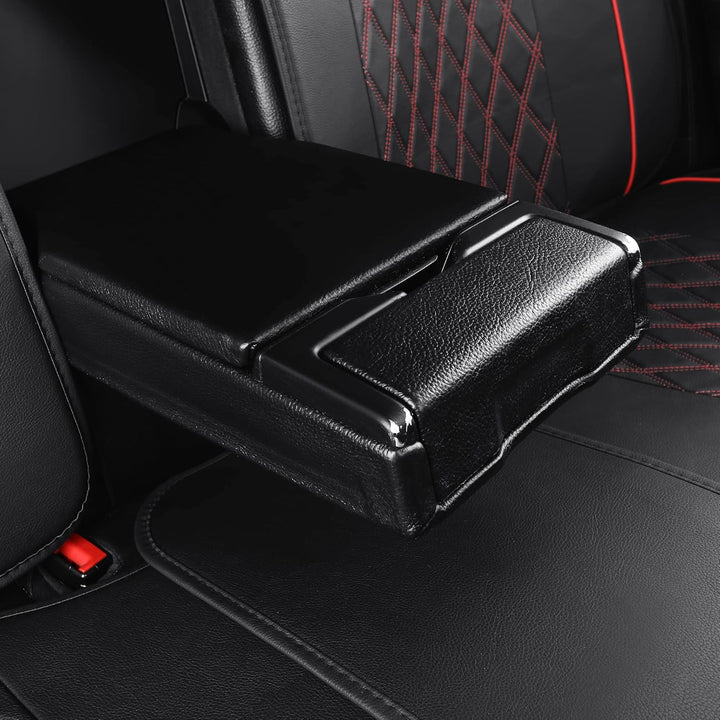 Universal Geteilter rücksitzbank Auto Sitzbezüge Kunstleder für Rückban, Schwarz&Rot Rhombus Motiv L
