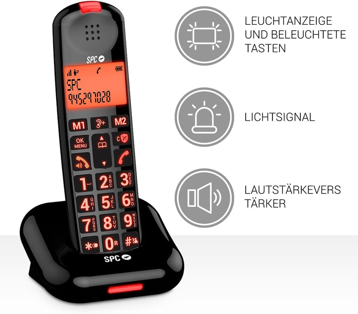 SPC Comfort Kairo - Schnurloses Telefon für Senioren mit grossen Tasten, verstärktem Ton, hörgerätek