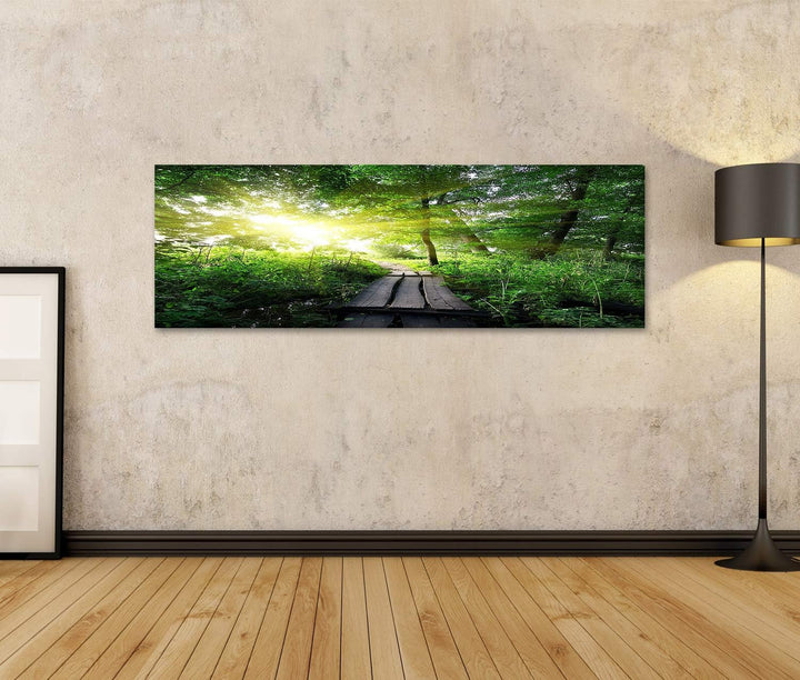 islandburner Bild auf Leinwand Hölzerne Brücke Wald Sonnenaufgang Bilder Wandbilder Poster Leinwand