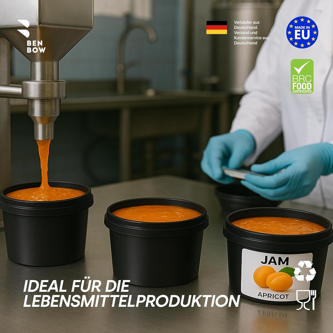 BenBow Eimer mit Deckel 0,5l schwarz 1000x 0,5 Liter - lebensmittelecht, stabil, luftdicht, auslaufs