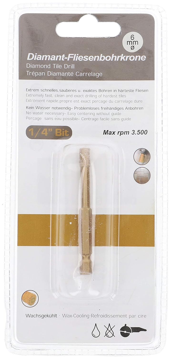 PRODIAMANT Profi Fliesenbohrer Fliese 6 mm x 6Kant Bit Aufnahme Diamantbohrer Winkelschleifer für tr