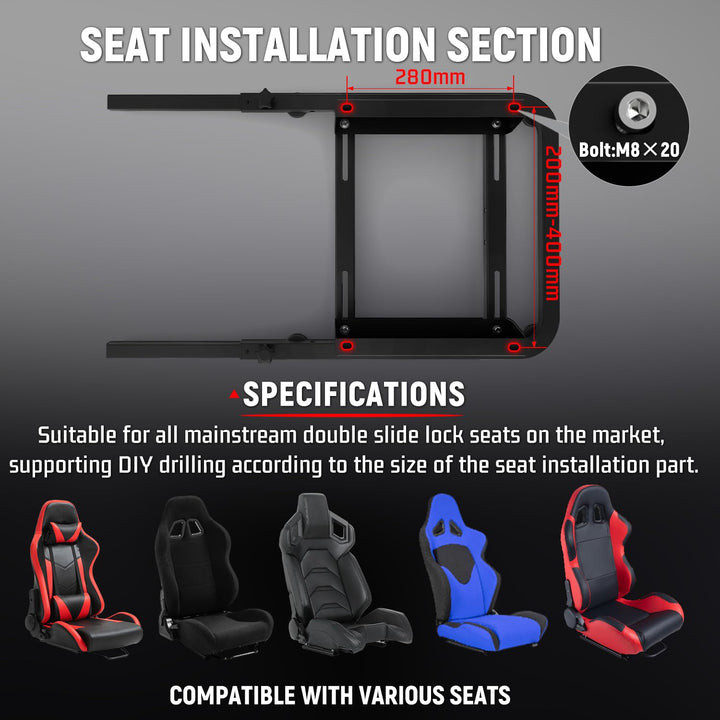 Dardoo Rear Seat Frame Racing Wheel Stand Accessories with Black Seat Sturdy Fit for Steering Wheel