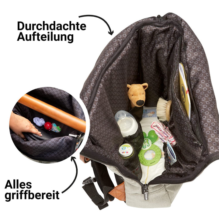 Gesslein 888 grosser Wickelrucksack Wickeltasche mit einem Volumen von 30,5l! Zubehör und Kinderwage