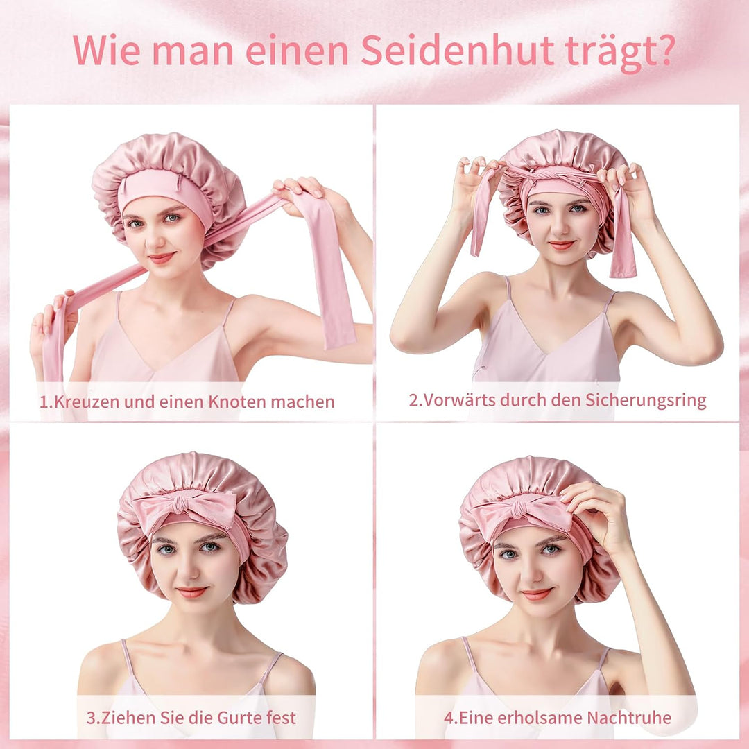 Seidenhaube zum Schlafen, Schlafhaube Seide aus 100% Maulbeerseide, 22 Momme Bonnet Seide Doppellagi