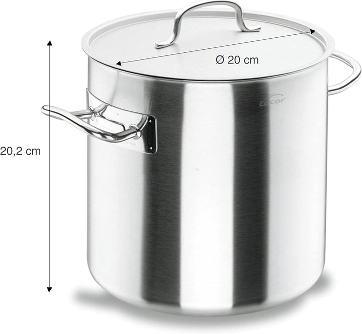 Lacor 50120 Hoher Suppentopf mit Deckel 20 cm Silber