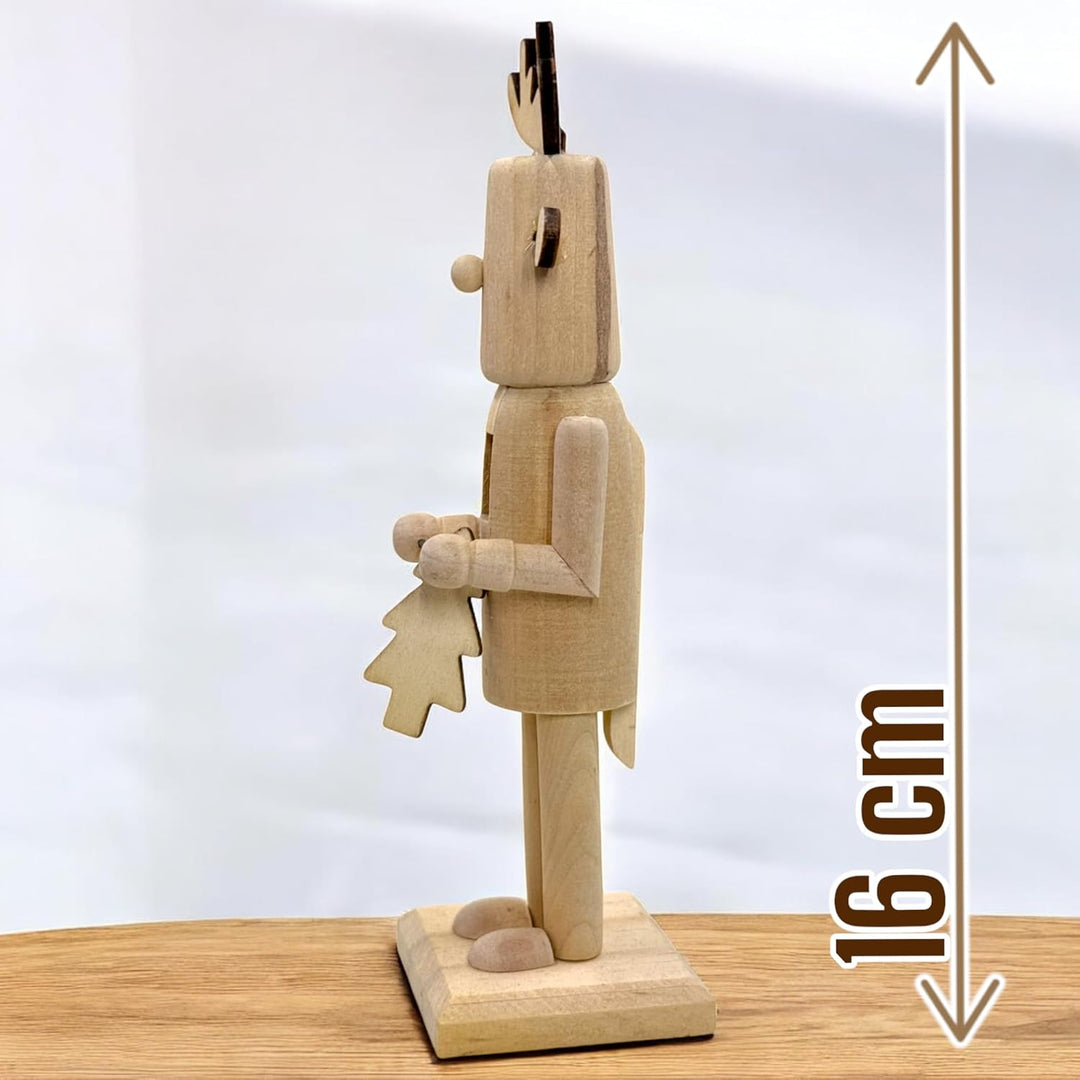 MIJOMA DIY Nussknacker Set aus Holz zum Selbstgestalten & Bemalen mit 6 Farben & Pinsel, 16cm hoch,