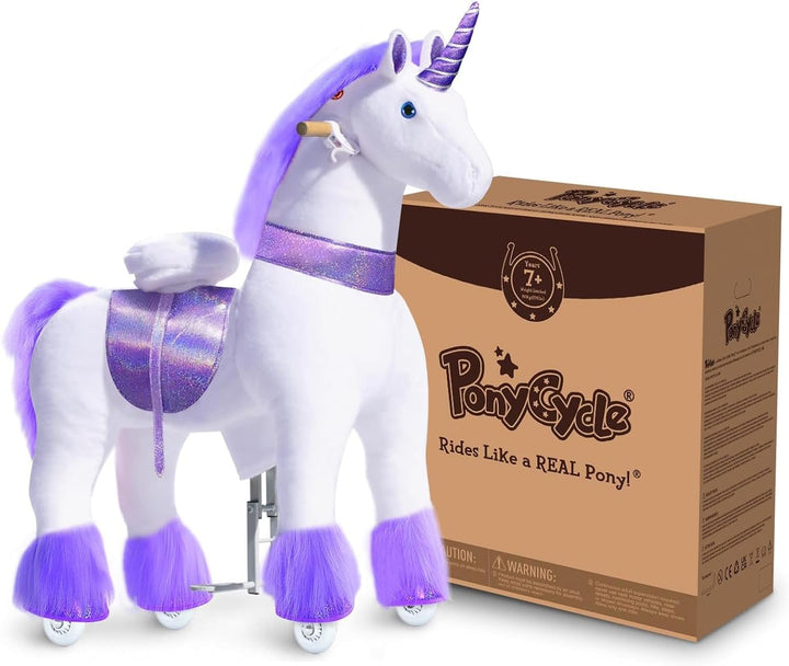 PonyCycle Einhorn mit Rollen, für Erwachsene/Kinder ab 7, 76cm Hoch, Reitpferd mit Rollen mit Handbr