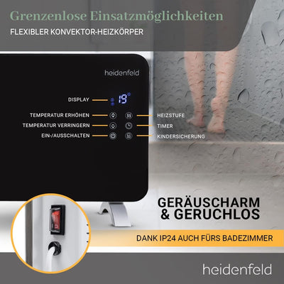 Heidenfeld Konvektor Heizung GK200 | 𝟯 𝐉𝐀𝐇𝐑𝐄 𝐆𝐀𝐑𝐀𝐍𝐓𝐈𝐄 - Glaskonvektor mit WLAN - 2000 Watt - Heizlüf