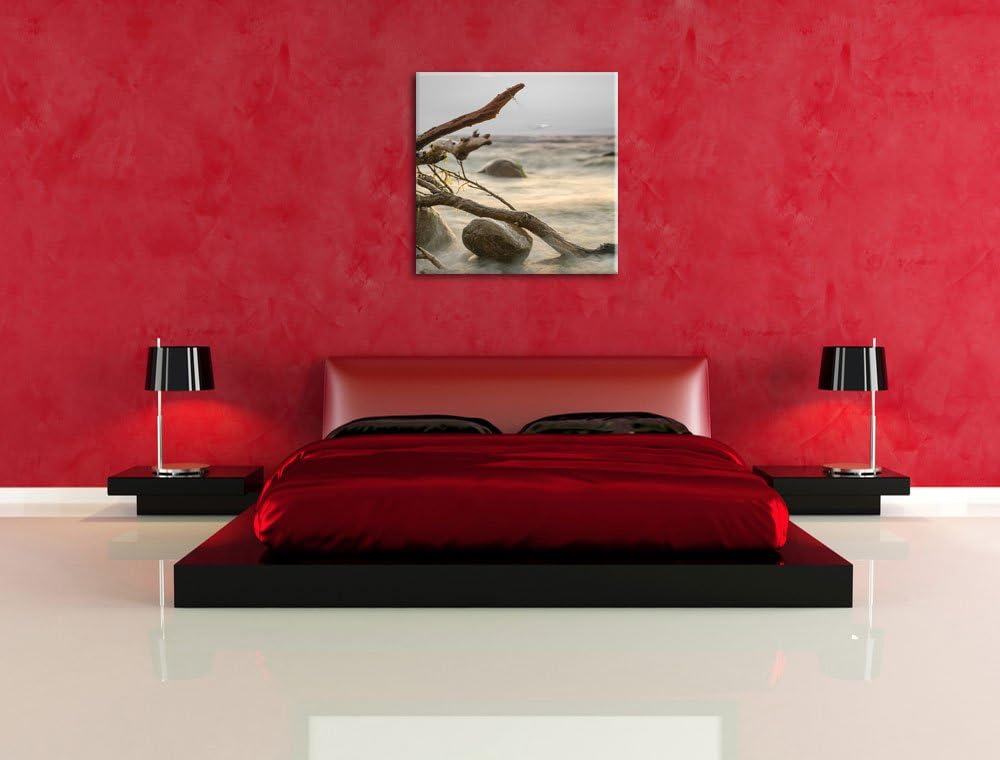 Pixxprint Ruhige See im Nebel als Leinwandbild/Grösse: 70x70 cm/Wandbild/Kunstdruck/fertig bespannt,