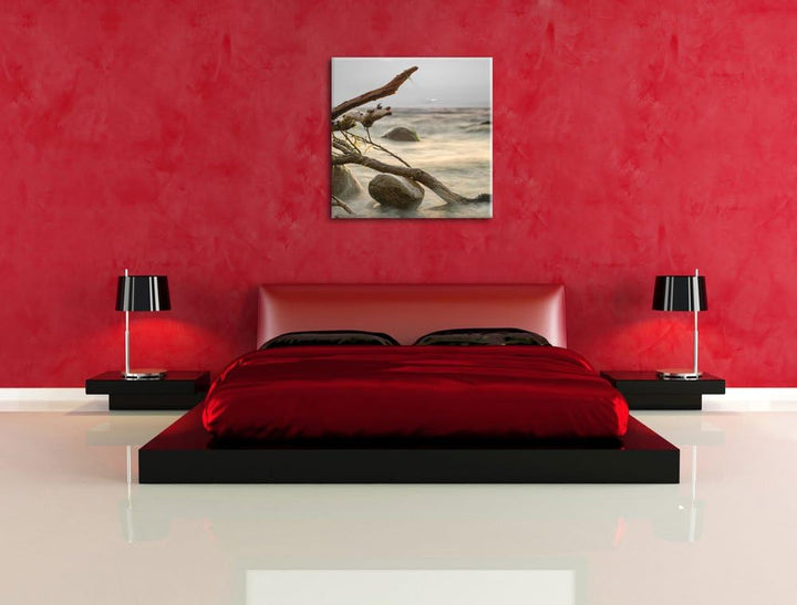 Pixxprint Ruhige See im Nebel als Leinwandbild/Grösse: 70x70 cm/Wandbild/Kunstdruck/fertig bespannt,
