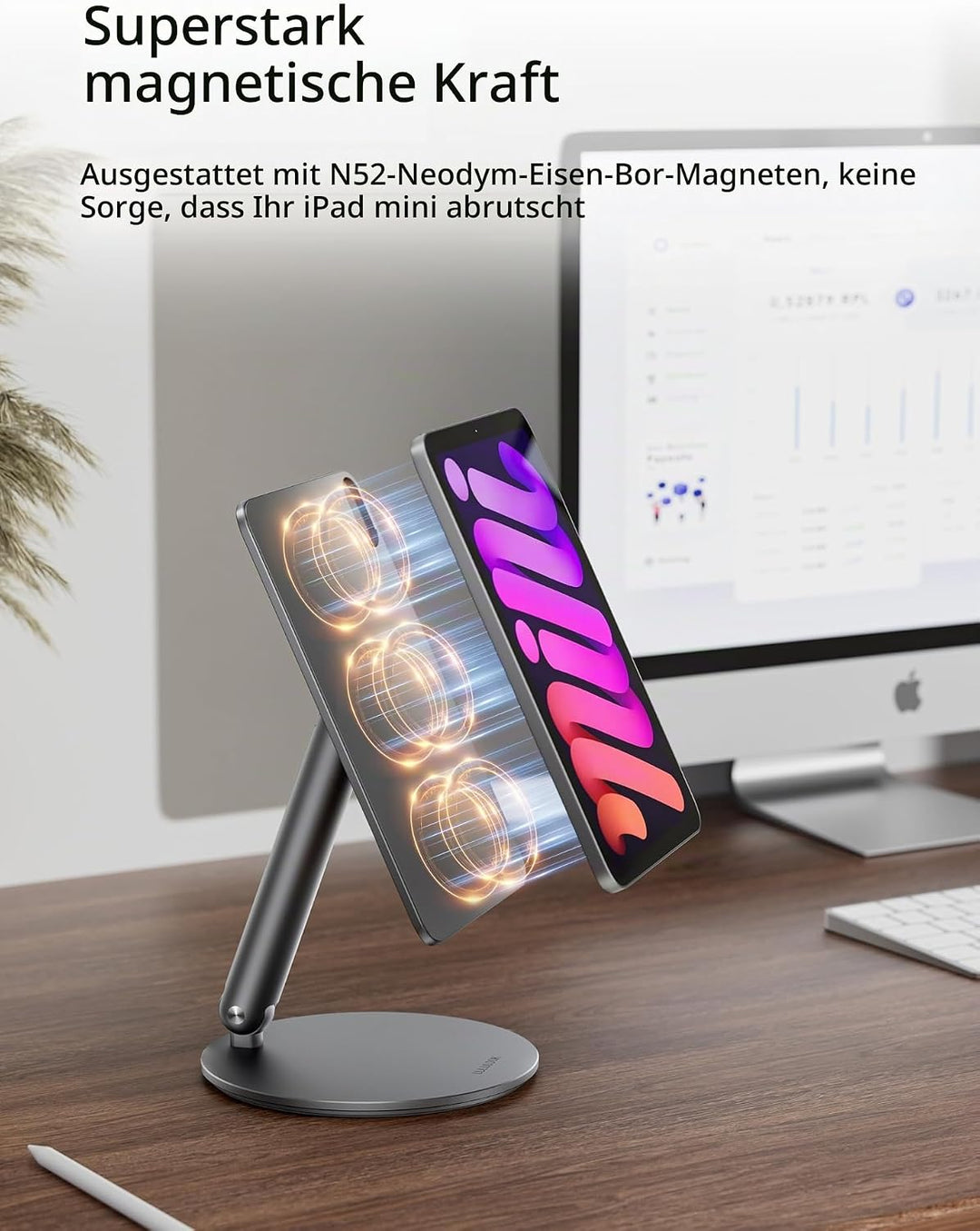 LULULOOK Magnetisch iPad mini 7 Ständer mit 360° Drehbar Basis, Aluminium Faltbar Mini 6 Halterung T