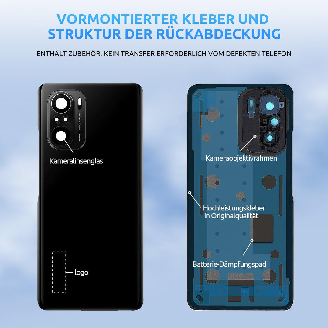 Eonpam Akkudeckel für Xiaomi Poco F3 Rückseite Glas Original Backcover Back Glas Ersatz Reparatur Se