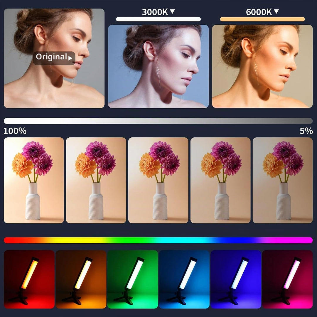 LUXCEO V8 LED Lichtstab, RGB LED Videoleuchte für Fotografie, Dimmbare 3000K/6000K,RGB Kamera Licht
