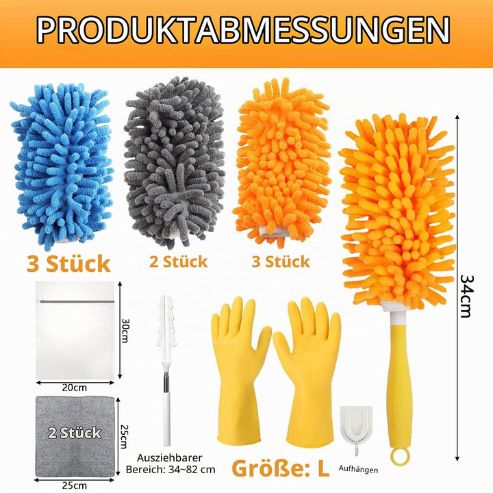 14 Stück Staubwedel Teleskop Waschbar für Swiffer Duster Staubmagnet Nachfüllpack, 360° Wiederverwen