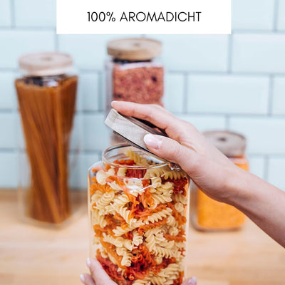 Econovo® Vorratsgläser eckig Set mit Deckel 1800ml (2-teilig) aus mundgeblasenem Borosilikatglas, st