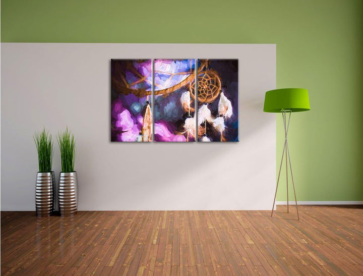 Pixxprint Traumfänger / 3-Teilig/Gesamtmass 120cm Leinwandbild bespannt auf Holzrahmen/Wandbild Kuns
