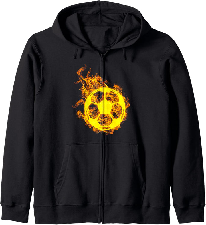 Feuer Fussball Ball Flammende Fussballspieler Kapuzenjacke