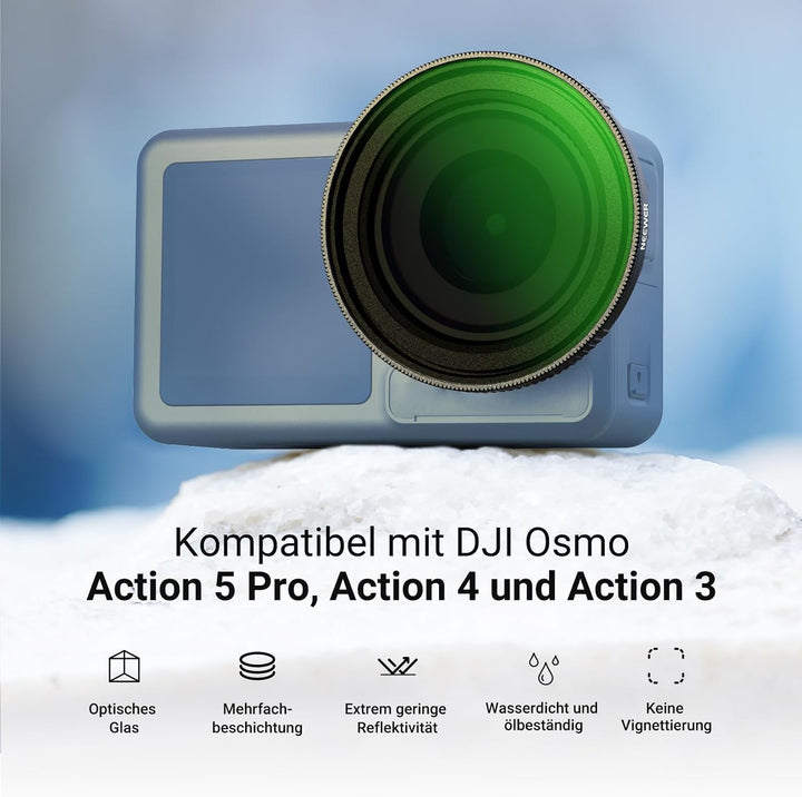 NEEWER Variabler ND Filter kompatibel mit DJI Osmo Action 5 Pro/4/3, ND2-32, 1-5 Stop, Snap On, mehr