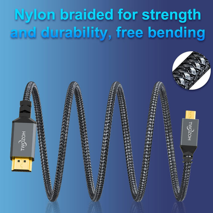 Twozoh Micro HDMI Kabel auf HDMI 2M 2 Stück, Nylon Geflochten HDMI Kabel A auf Micro HDMI D Unterstü