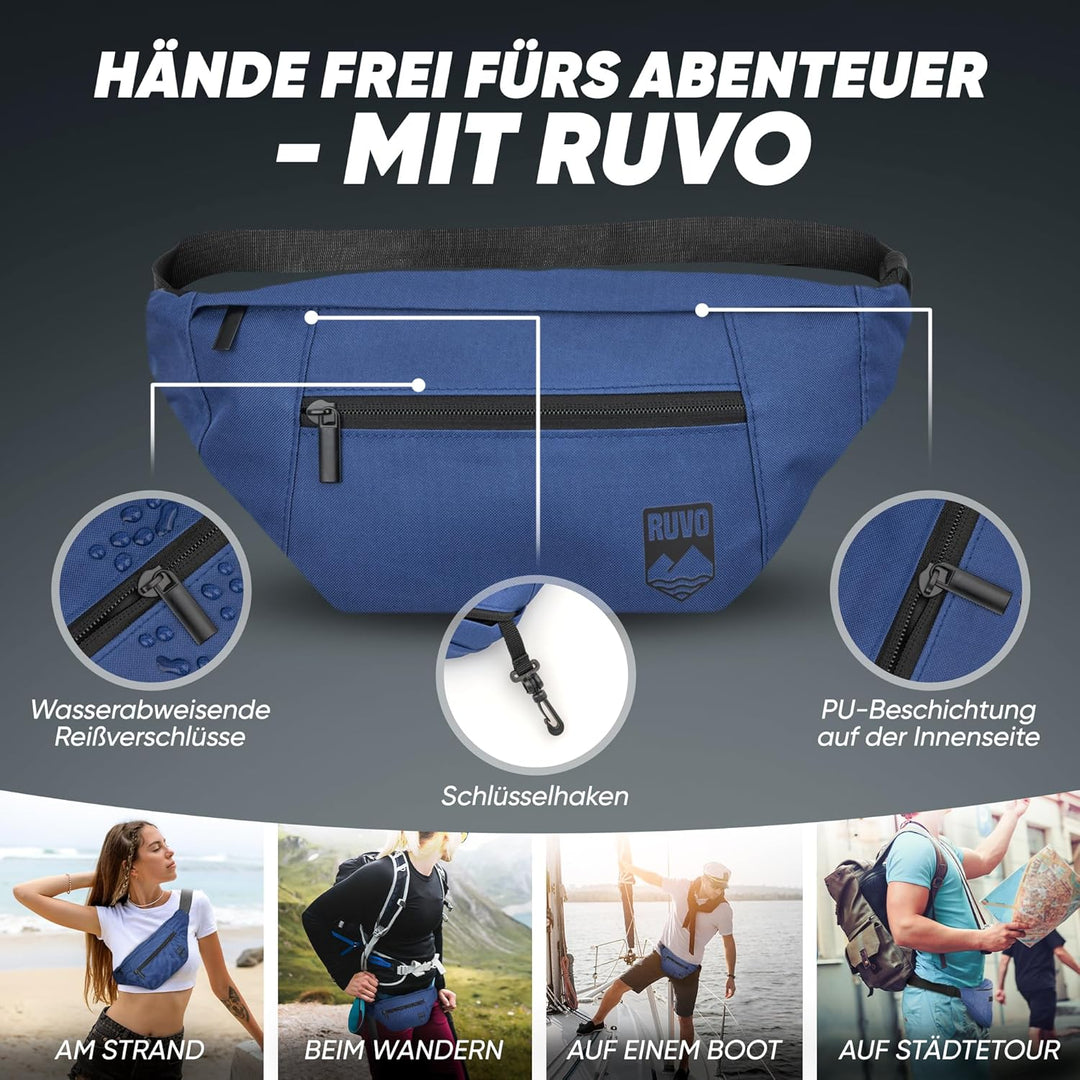 RUVO® Bauchtasche Herren und Damen | Diebstahlsichere Bauchtasche | Outdoor Gürteltasche Herren & Da