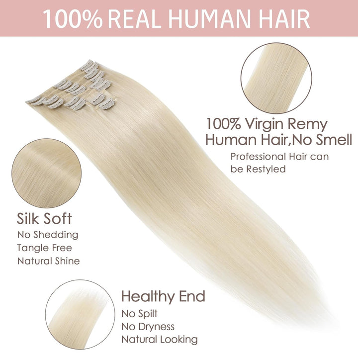 Silk-co Echthaar Clip In Extensions 8 Tressen 18 Clips 65g, Blonde Hair Extensions, Remy Echthaar Cl