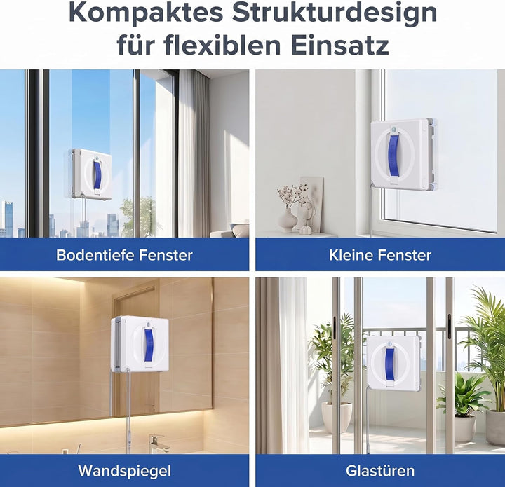Lubluelu Fensterputzroboter mit 4 Eck-Reinigungsbürsten, 8 kPa Saugleistung, KI-Navigation, Dual-Spr