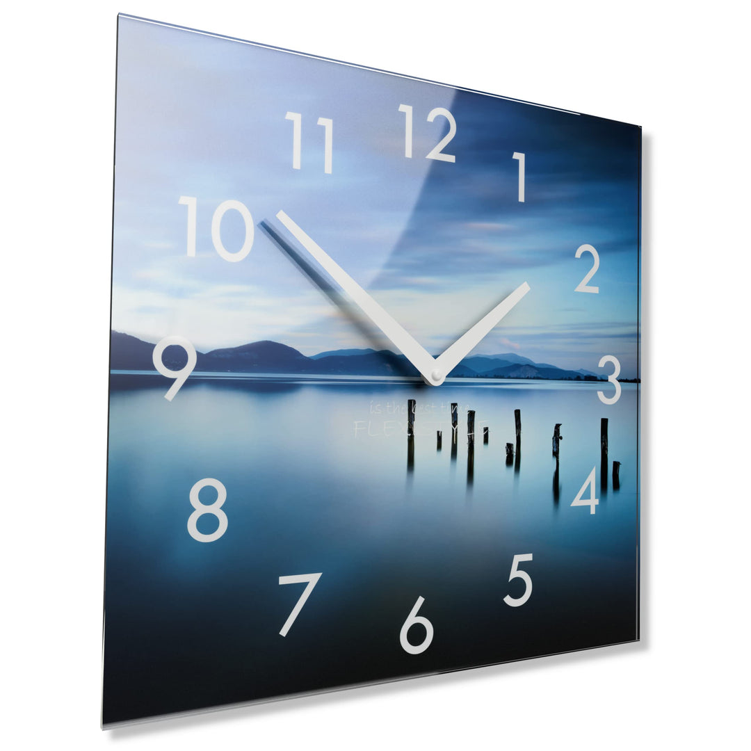 FLEXISTYLE Wanduhr küche Wohnzimmer 30 x 30 cm, aus Glas, mit Direktdruck eckig modern (Paradies), P