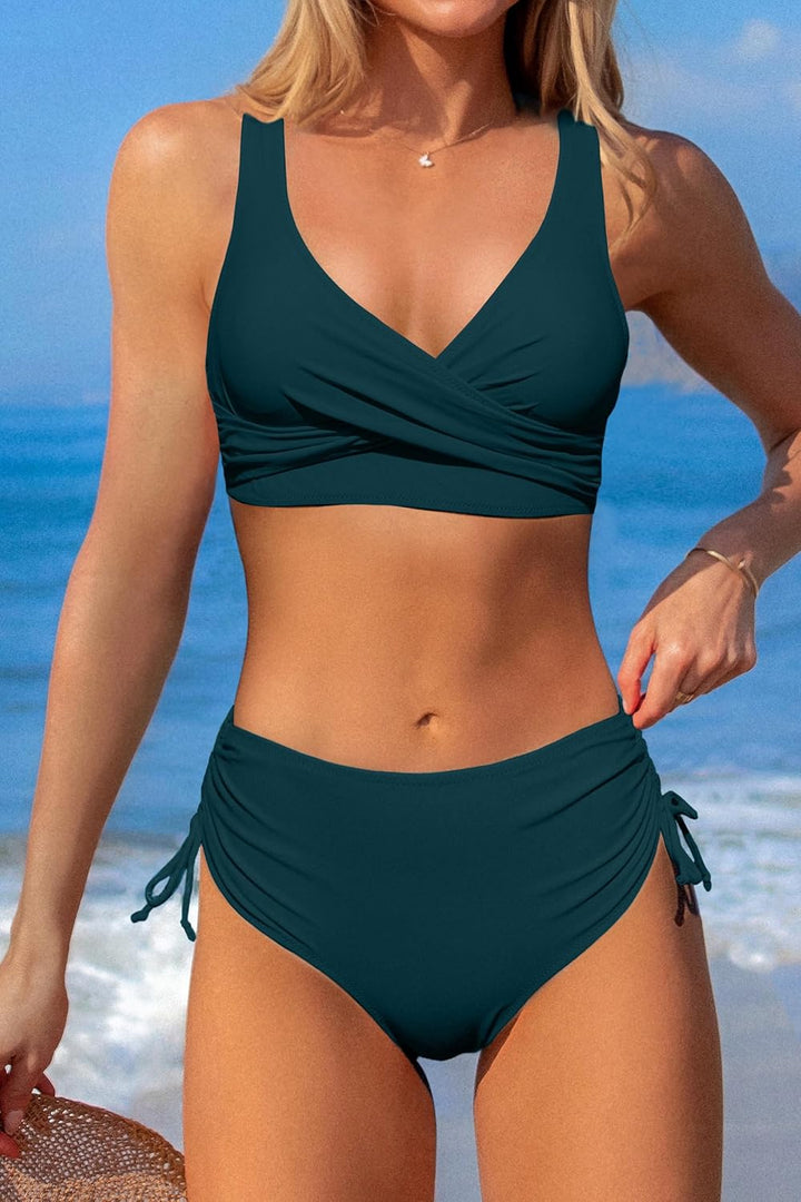 Beachsissi Damen Cross Back Badeanzüge Leopard Twist Front Bademode Kordelzug Side Bikini Sets M Bla