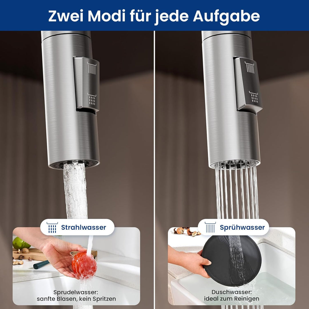 CECIPA Wasserhahn Küche Ausziehbar, Hochdruck Küchenarmatur Edelstahl, 360° Schwenk Armatur Küche mi