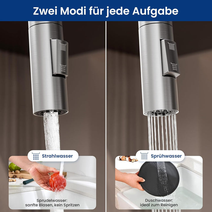CECIPA Wasserhahn Küche Ausziehbar, Hochdruck Küchenarmatur Edelstahl, 360° Schwenk Armatur Küche mi