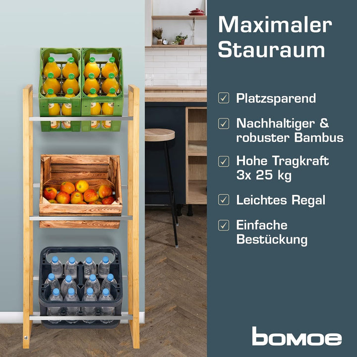 bomoe Design Getränkekistenregal stabiles FSC® Holz Bambus – 3 Getränkekisten – stilvolles Küchen Ge