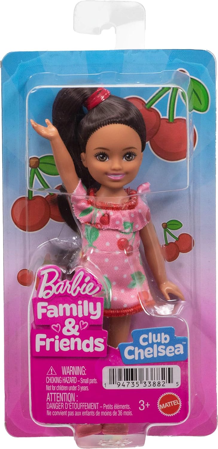 Barbie Club Chelsea, kleine Puppe Lula, ca. 15 cm gross, mit braunem Haar und abnehmbarem Kleid und