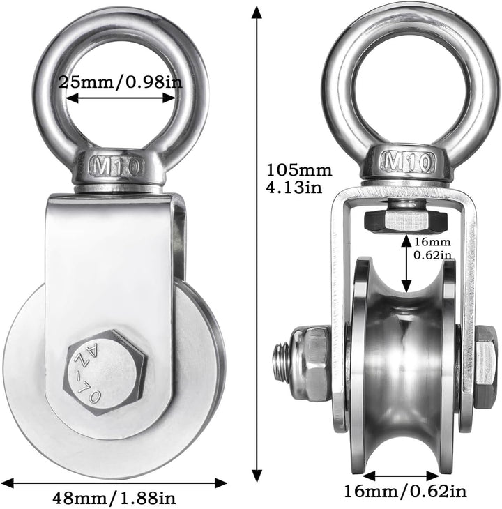 Umlenkrolle Edelstahl für Stahlseil, Seilrolle mit 2 Kugellager für 10mm seile, Tragkraft 500kg Outd