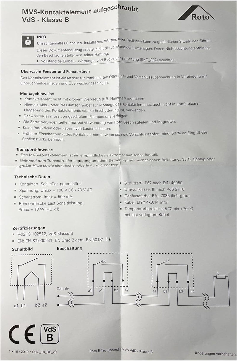 Roto Original MVS -Kontaktelement 6 M VDs B geprüft