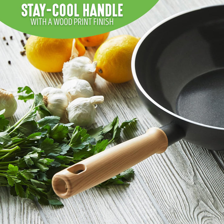 GreenChef Vintage Gesunde Keramische Antihaftbeschichtung Wok-Pfanne, 24 cm/2,5 Liter, Holzinspirier