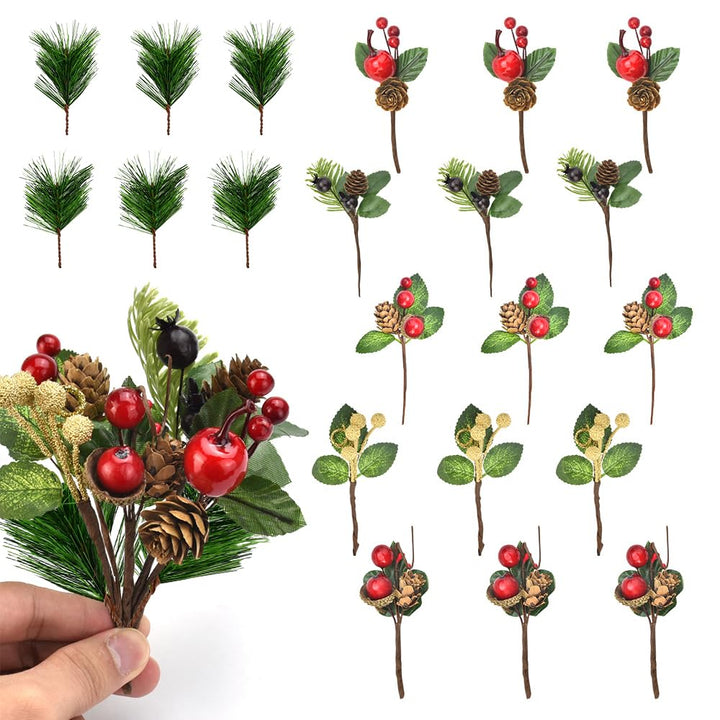 21Pcs Weihnachtsbeeren Picks künstliche Tannenzapfen Weihnachtsdekoration Aussen Weihnachtsbeeren Pi