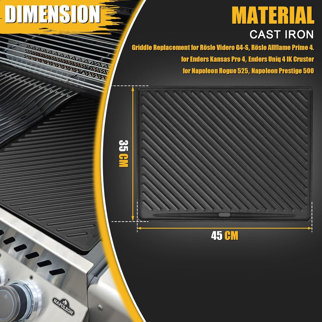 45x35cm Gusseisen Grillplatte für Rösle Videro G4-S, Rösle Allflame Prime 4, Grillpfanne Ersatzteil